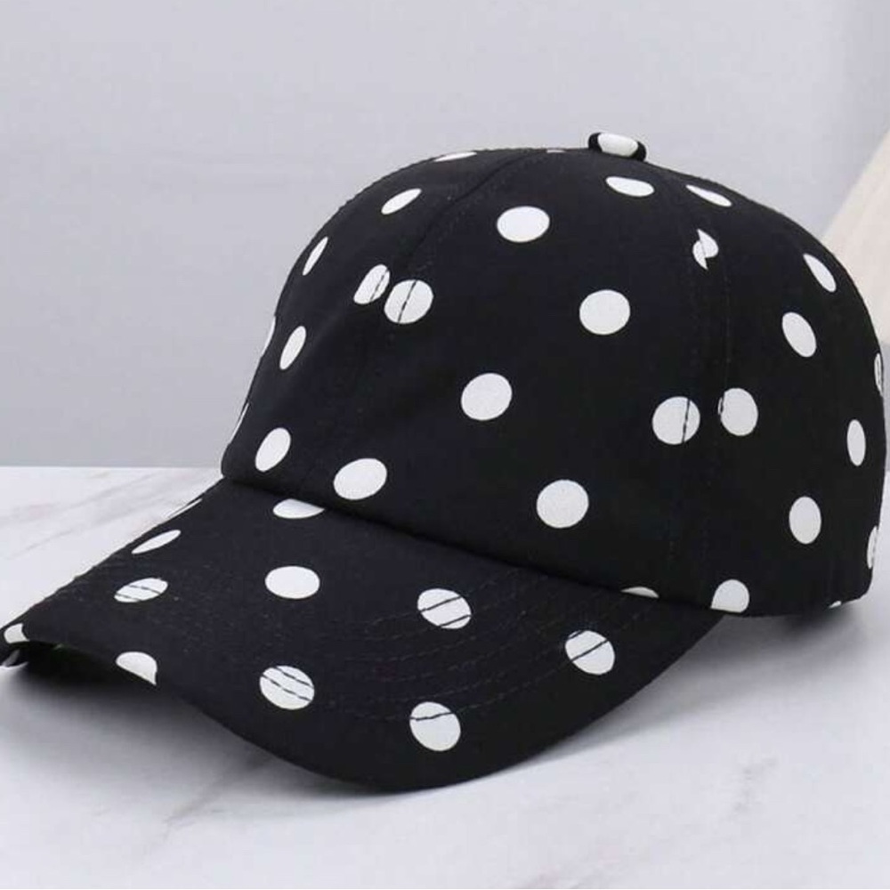 Black Baseball Cap with White Polka Dots